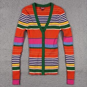 STAUD Cargo Ribbed Colorblock Cardigan Sweater Womens Medium Stretch Designer